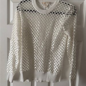 Michael Kors White Sequin Crew Neck Sweater